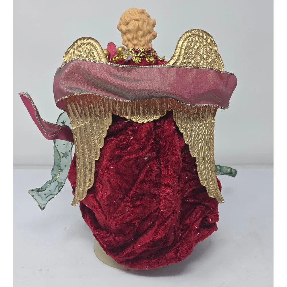 Elegant Christmas Angel Tree Topper Red Velvet Gold‎ Wings